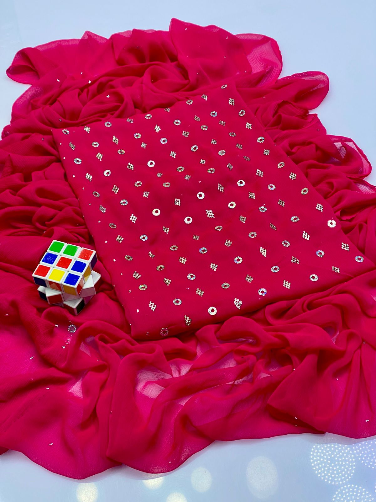Barfi Ring Mukesh on soft krinkle shifoon ✨