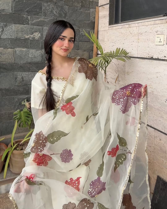 Organza Handwork Zaari Beads Work