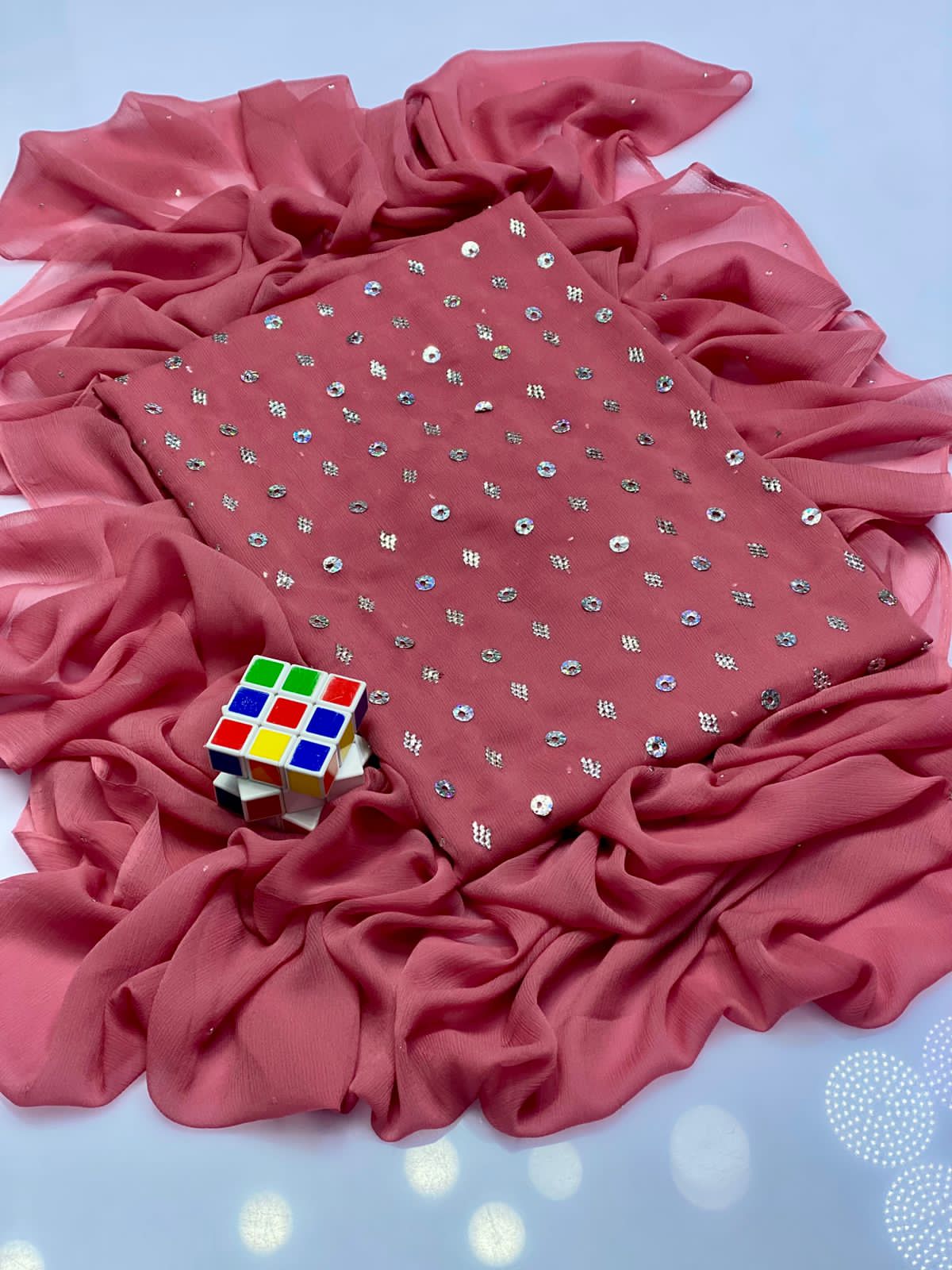 Barfi Ring Mukesh on soft krinkle shifoon ✨